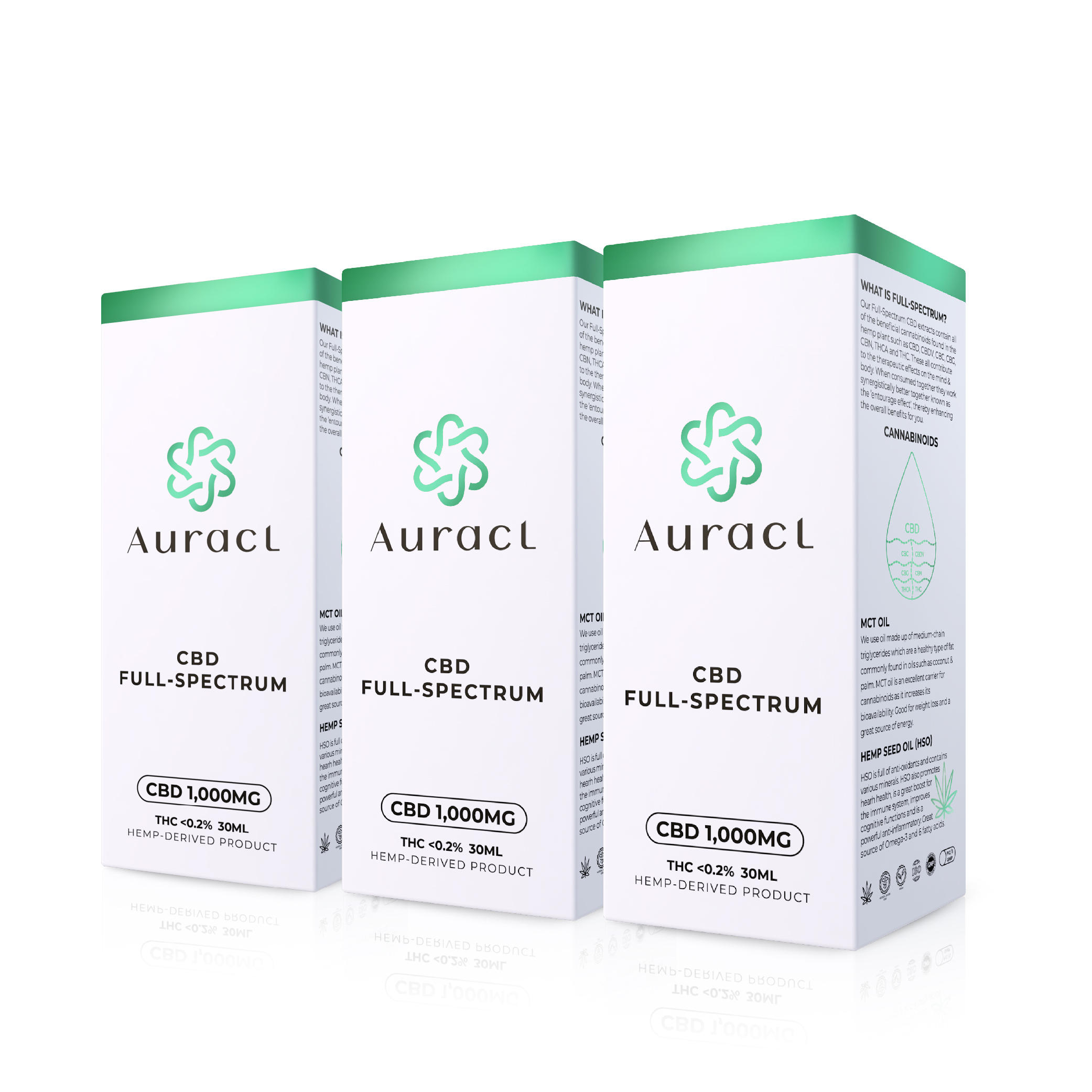 Auracl CBD Oil Full Spectrum 1,000mg [30ml]  ( 3 bottles )